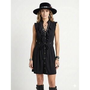 Black Shimmer Denim Ruffle Dress Sz Med Gothcore Dark Coquette Whimsigoth Grunge
